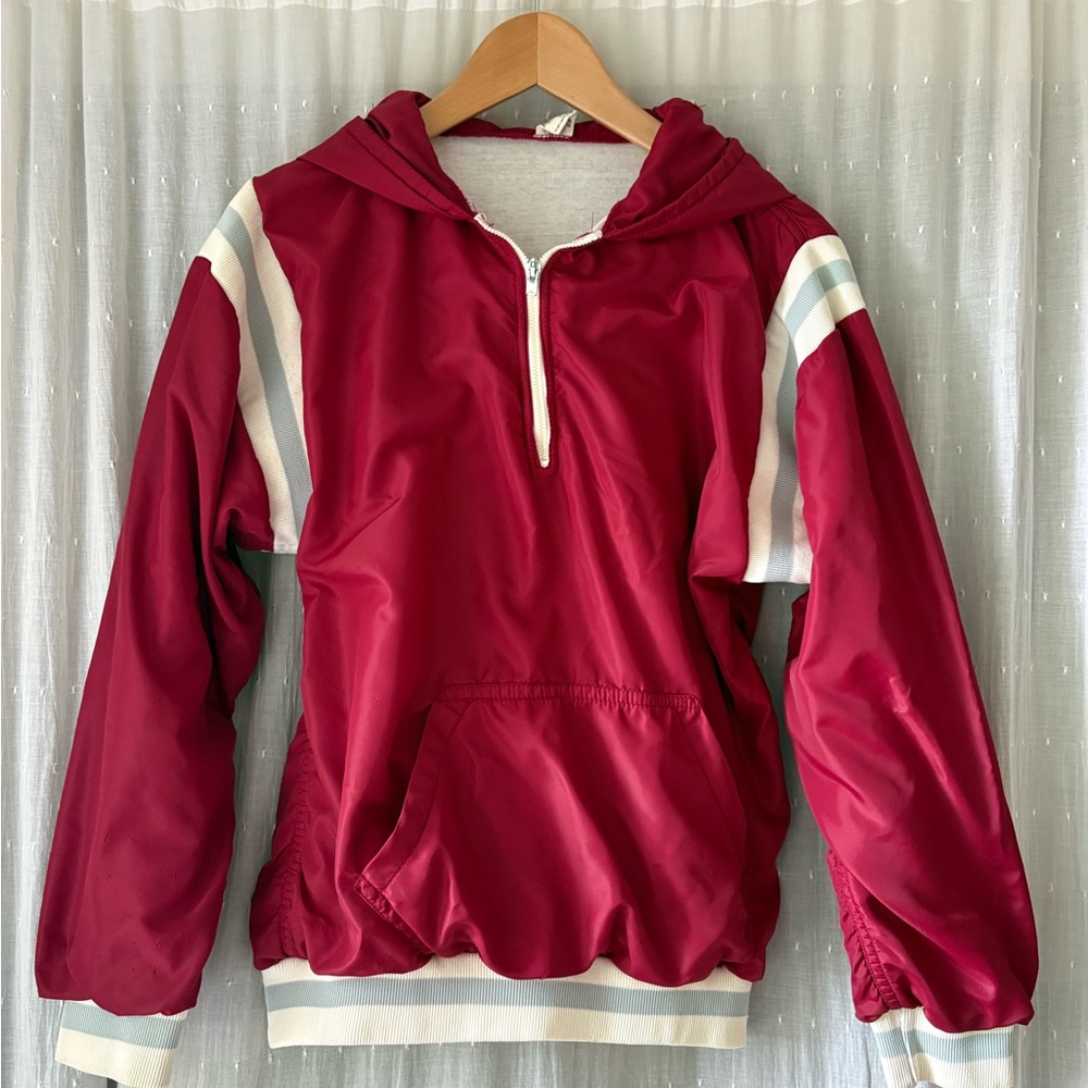 Vintage Russell Athletic Maroon Hooded 3/4 Zip Up Jacket